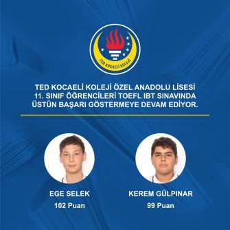 TED Kocaeli Koleji Özel Anadolu Lisesi 11. sınıf öğrencileri TOEFL IBT sınavında üstün başarı göstermeye devam ediyor.